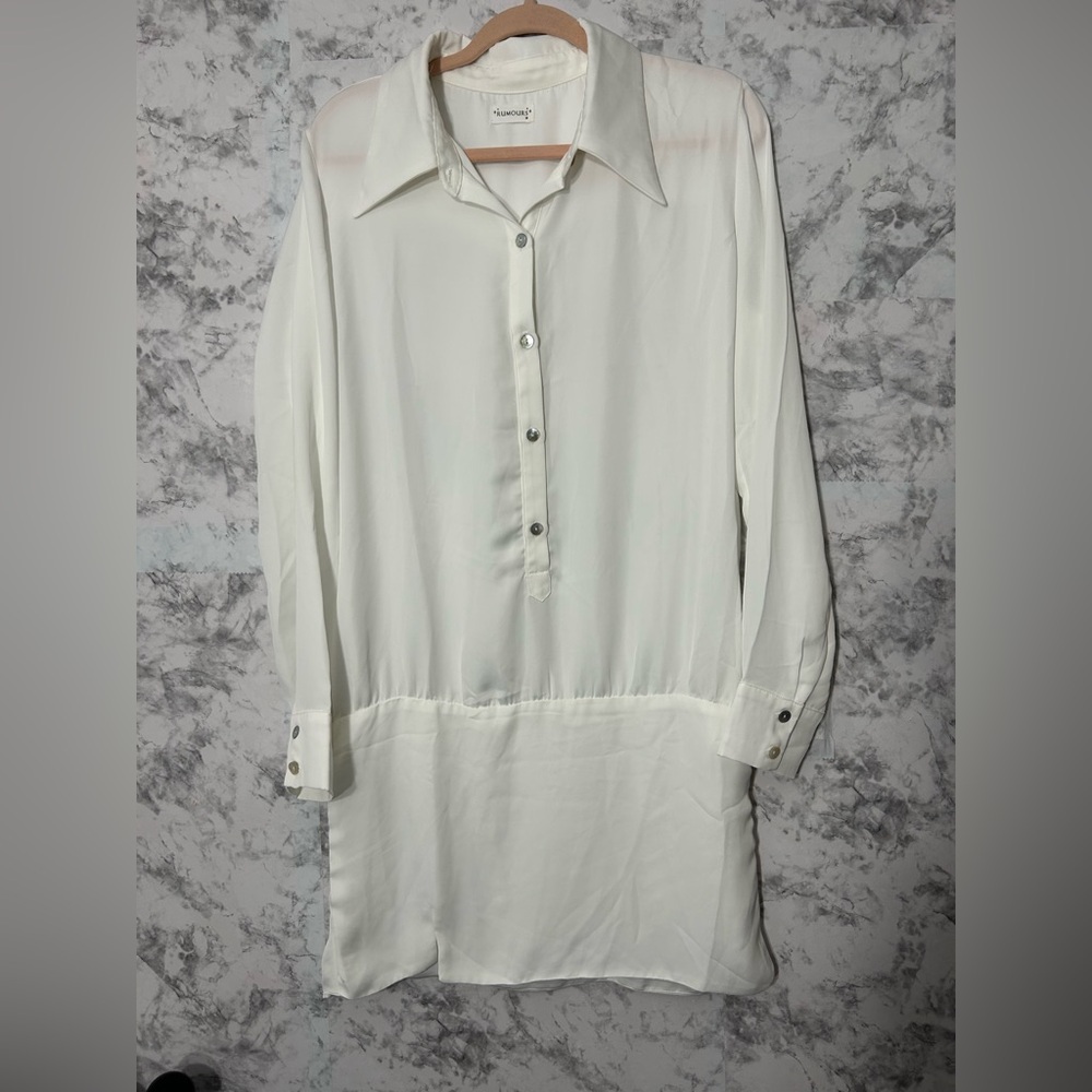 Rumours Cream Long Sleeve Buttoned Shirt Dress Sz M EUC. (No belt). 24